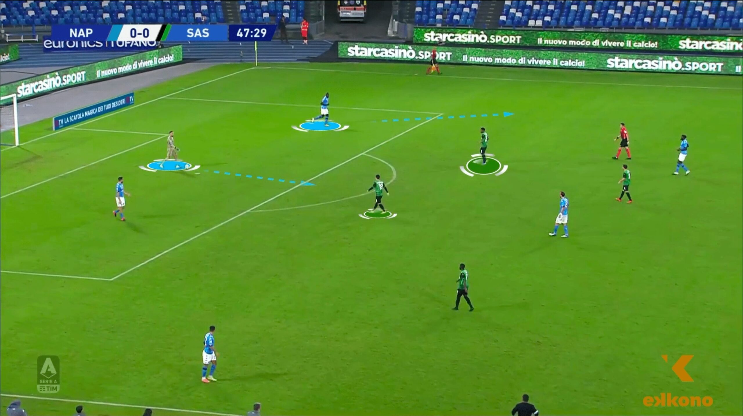Ospina progresses with the ball and gain time. It gives Koulibaly a chance to relocate and find a better attacking position.