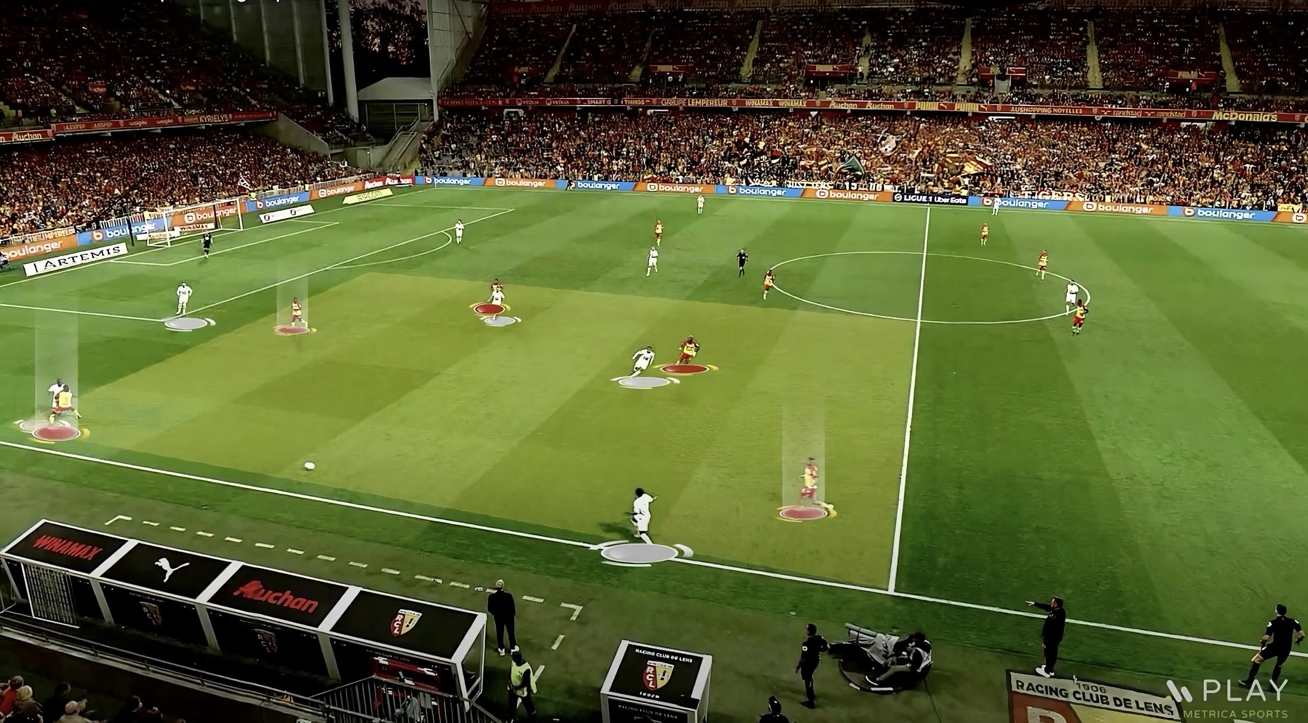 Lens' players demonstrate how to press in a 3-4-3 system